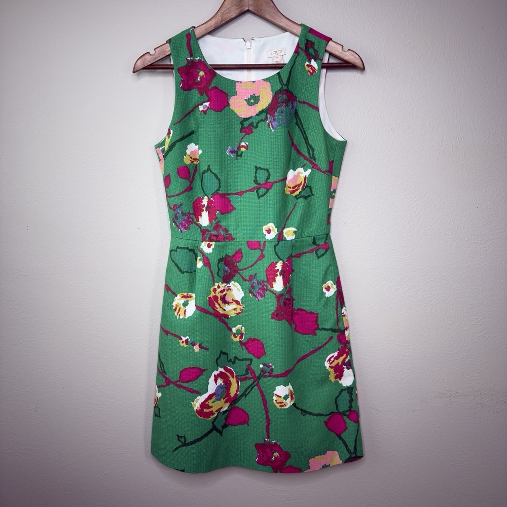J Crew 00 Floral Sheath‎ Dress Textured Cotton Duck Canvas Garden Party Artsy